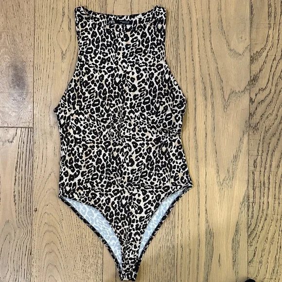 Zara Leopard Print Sleeveless Top - Black and Cream - Picture 4 of 4